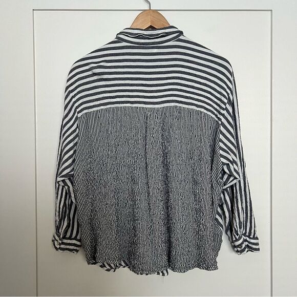 Jane + Delancey Shirt Women 2X Black White Button Up Striped Stretch Soft Rayon - Picture 6 of 12